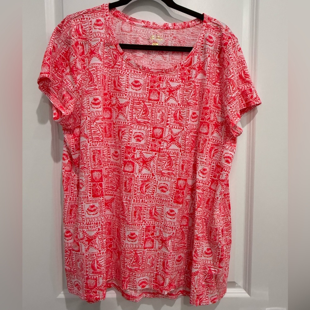 Lilly Pulitzer Coral and White Short Sleeve Tee NEW